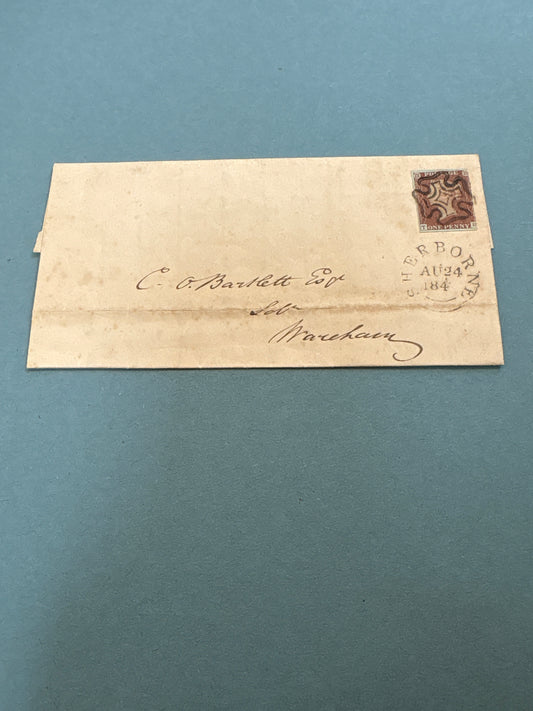 History - 1841 Penny Red Three Margin on Wrapper from Sherborne to Wareham