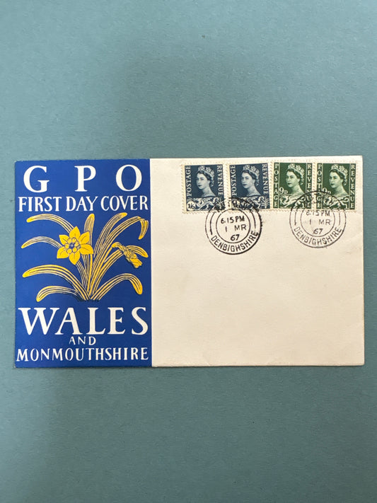 History - GPO First Day Cover Wales and Monmouthshire 1967 Regional Stamps