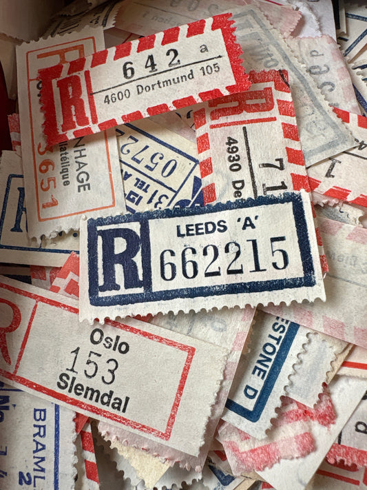 Craft - Packet of 100 Random Worldwide Used Registered Post Labels