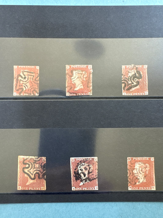 Penny Red - 6 x Penny Red Stamps mainly Maltese Cross Cancellations