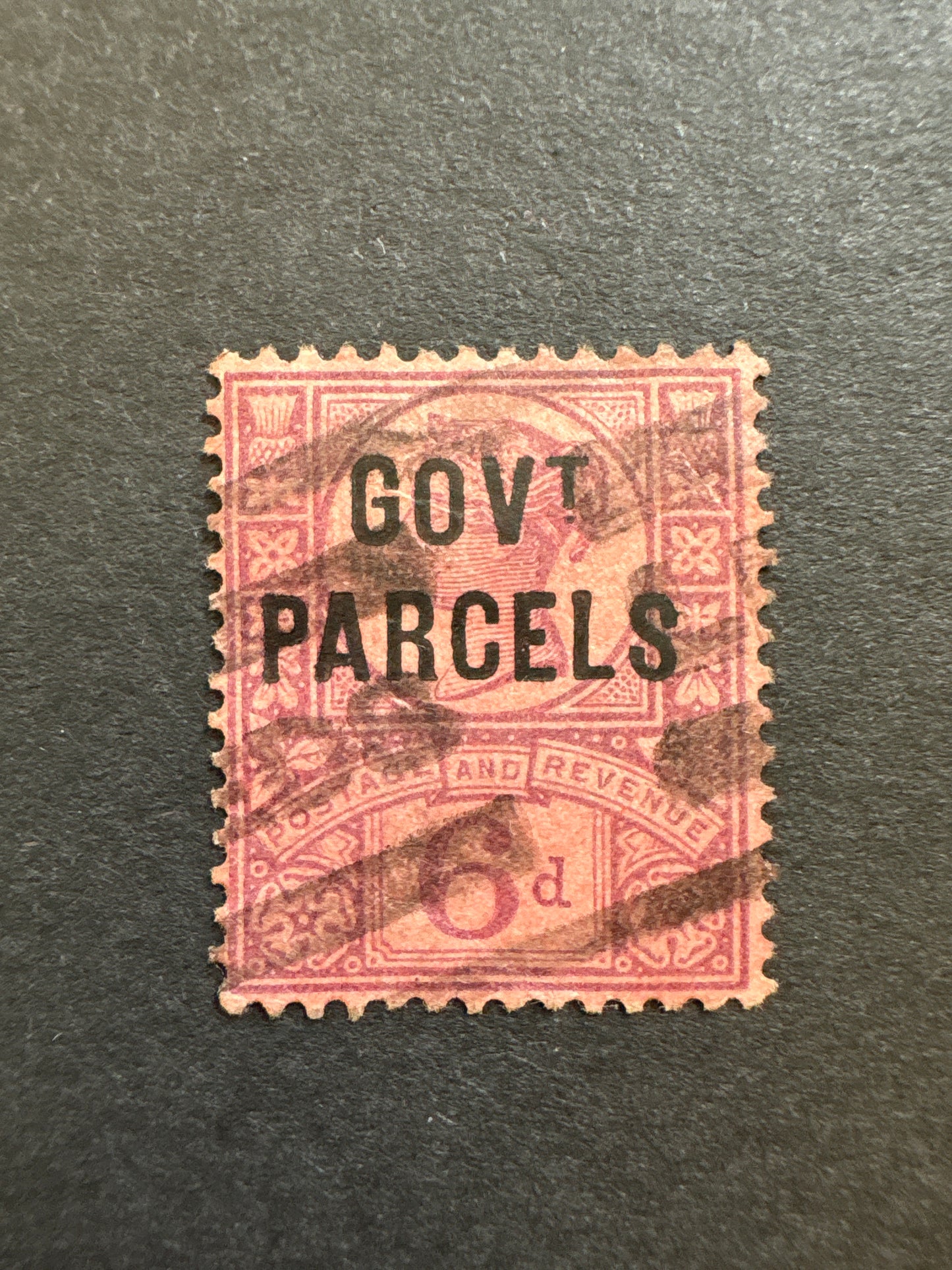Overprint - Queen Victoria Six Penny Purple on Red with Government Parcels Overprint