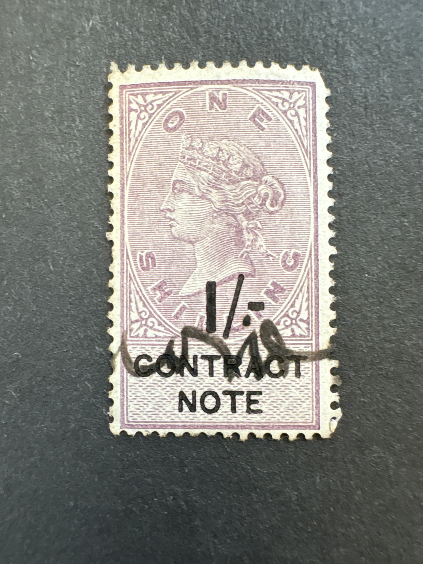 Overprint - Queen Victoria One Shilling Contract Note Signed