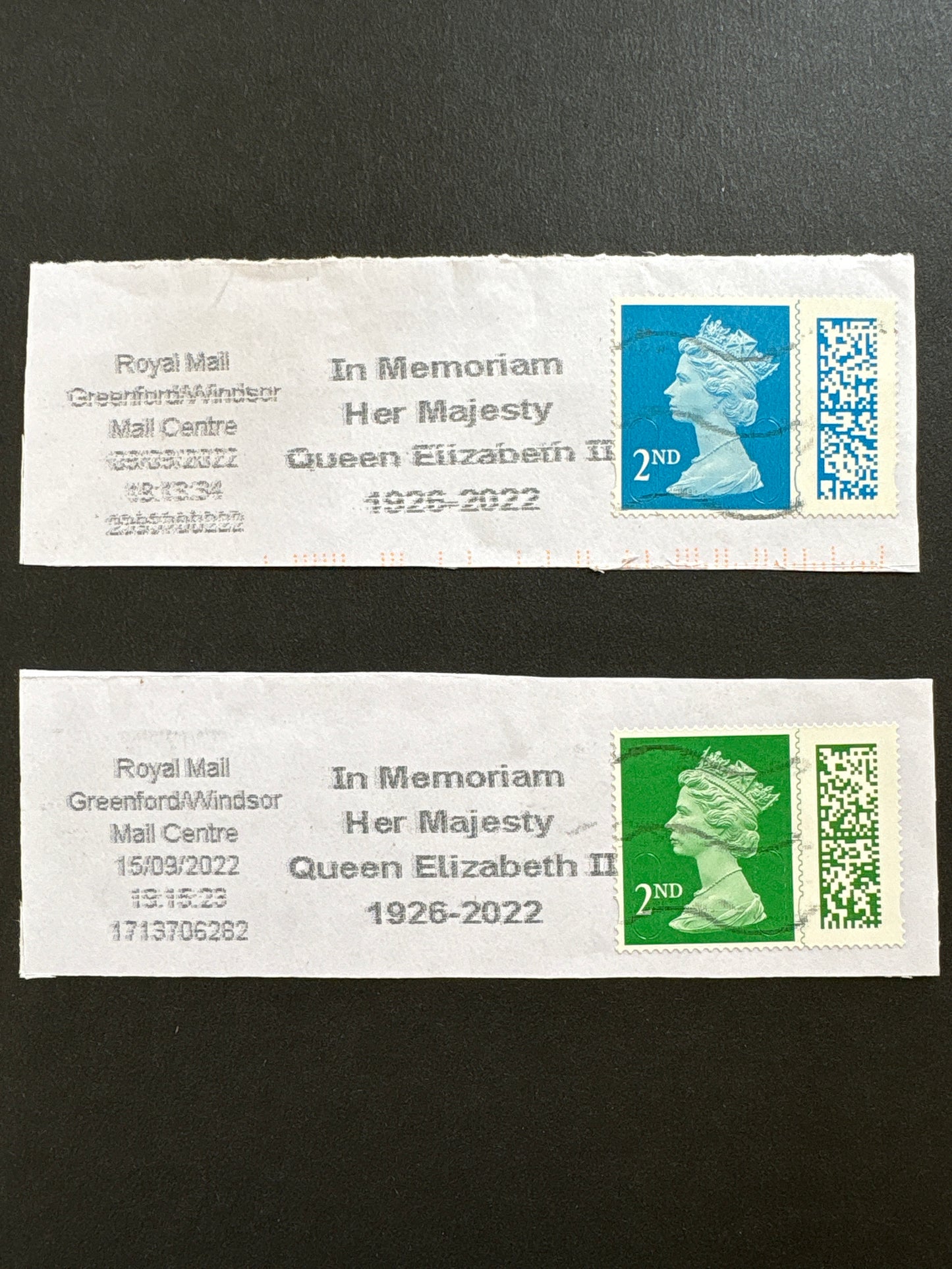 History - Pair of Special Cancellations from 2022 In Memoriam of Her Majesty Queen Elizabeth II