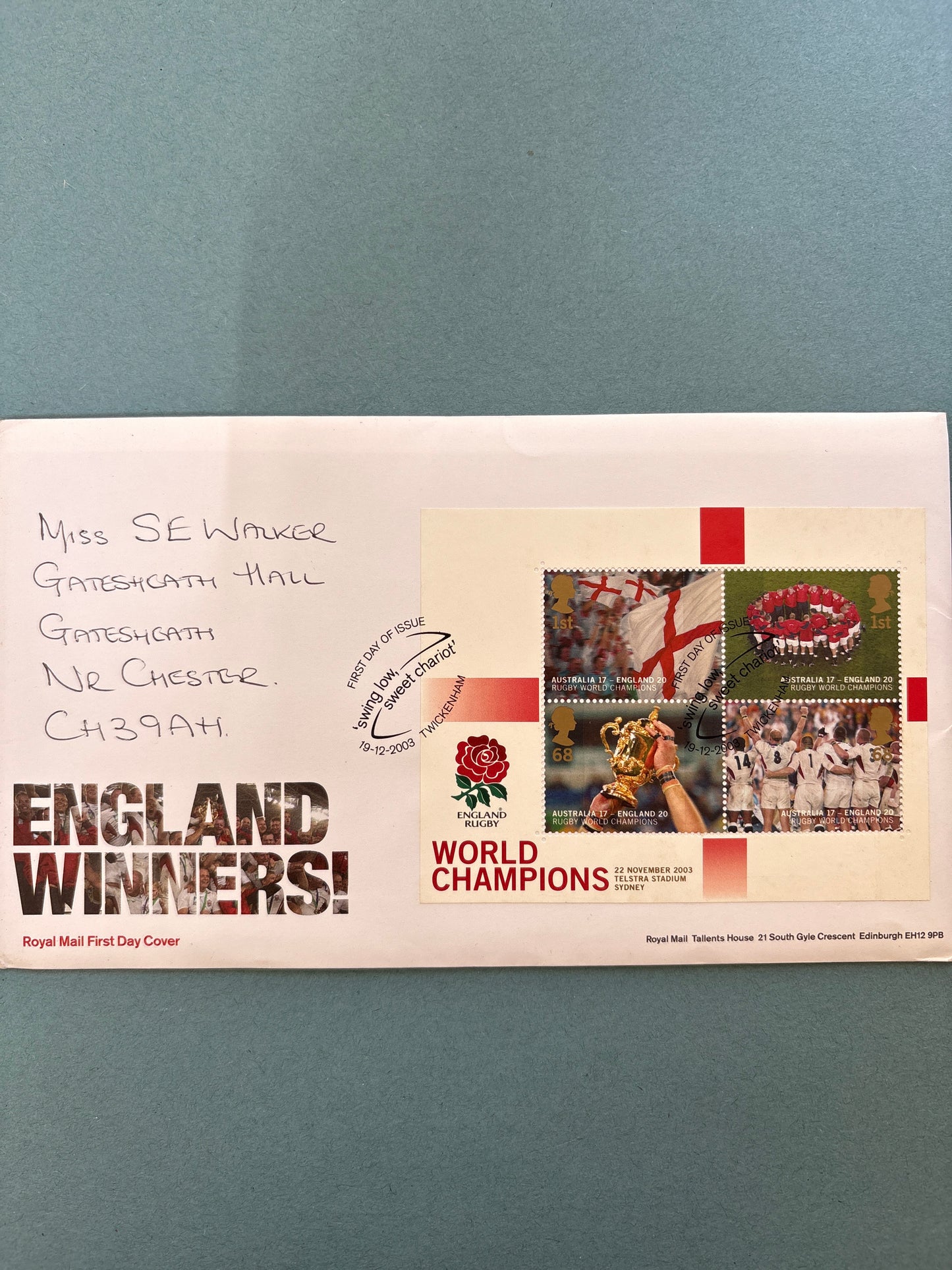 First Day Cover - 2003 England's Victory in Rugby World Cup Championship, Australia