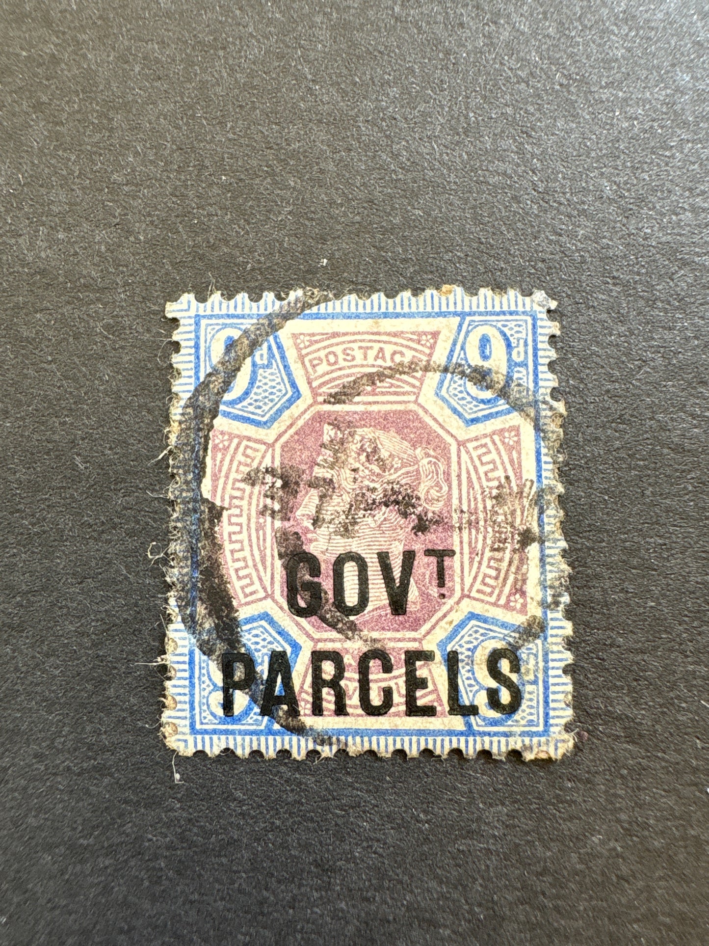 Overprint - Queen Victoria Nine Penny Purple and Blue with Government Parcels Overprint