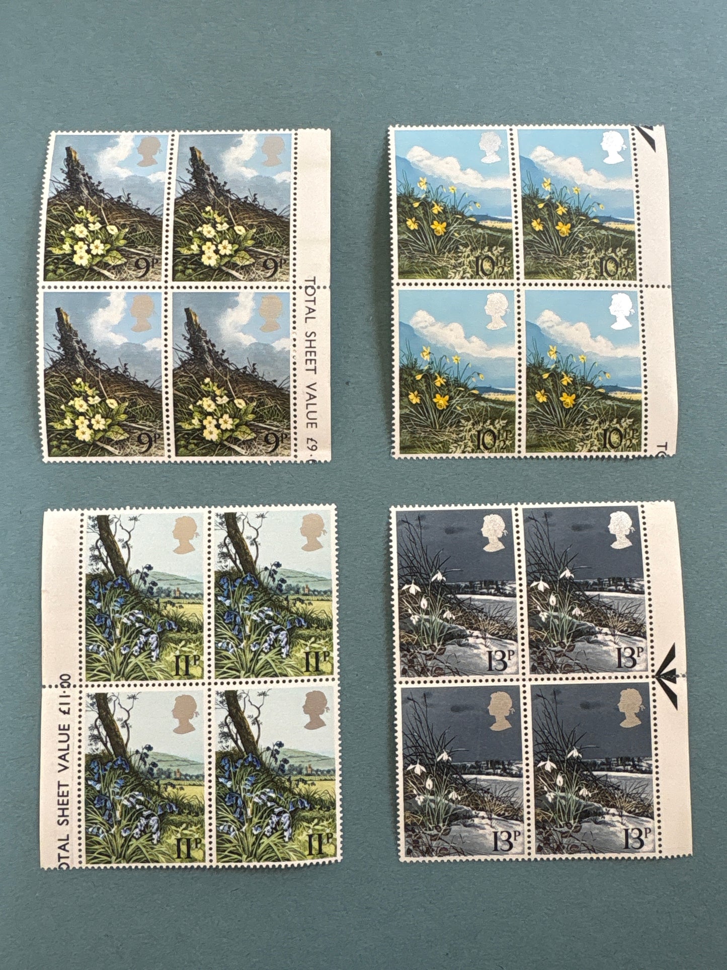 Mint - Spring Wild Flowers 1979 - Unused 4 Blocks of 4 Stamps with Margins
