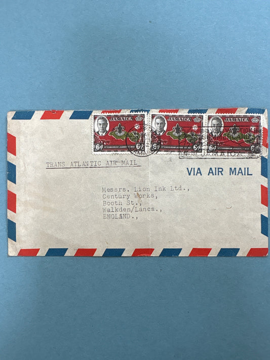 History - Air Mail Envelope from Kingston, Jamaica to Lancashire 1962