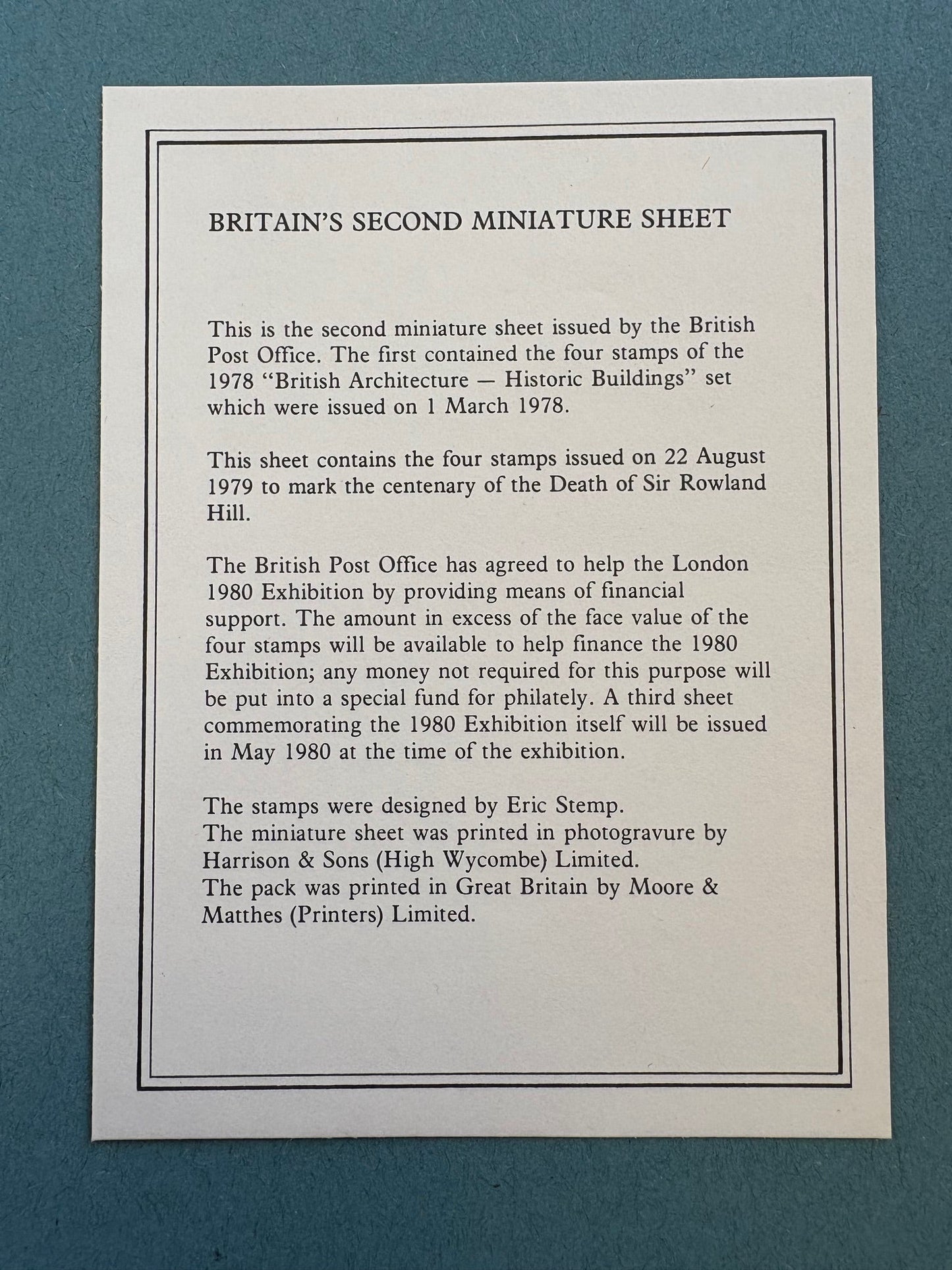Miniature Sheet - London 1980 International Stamp Exhibition - Roland Hill