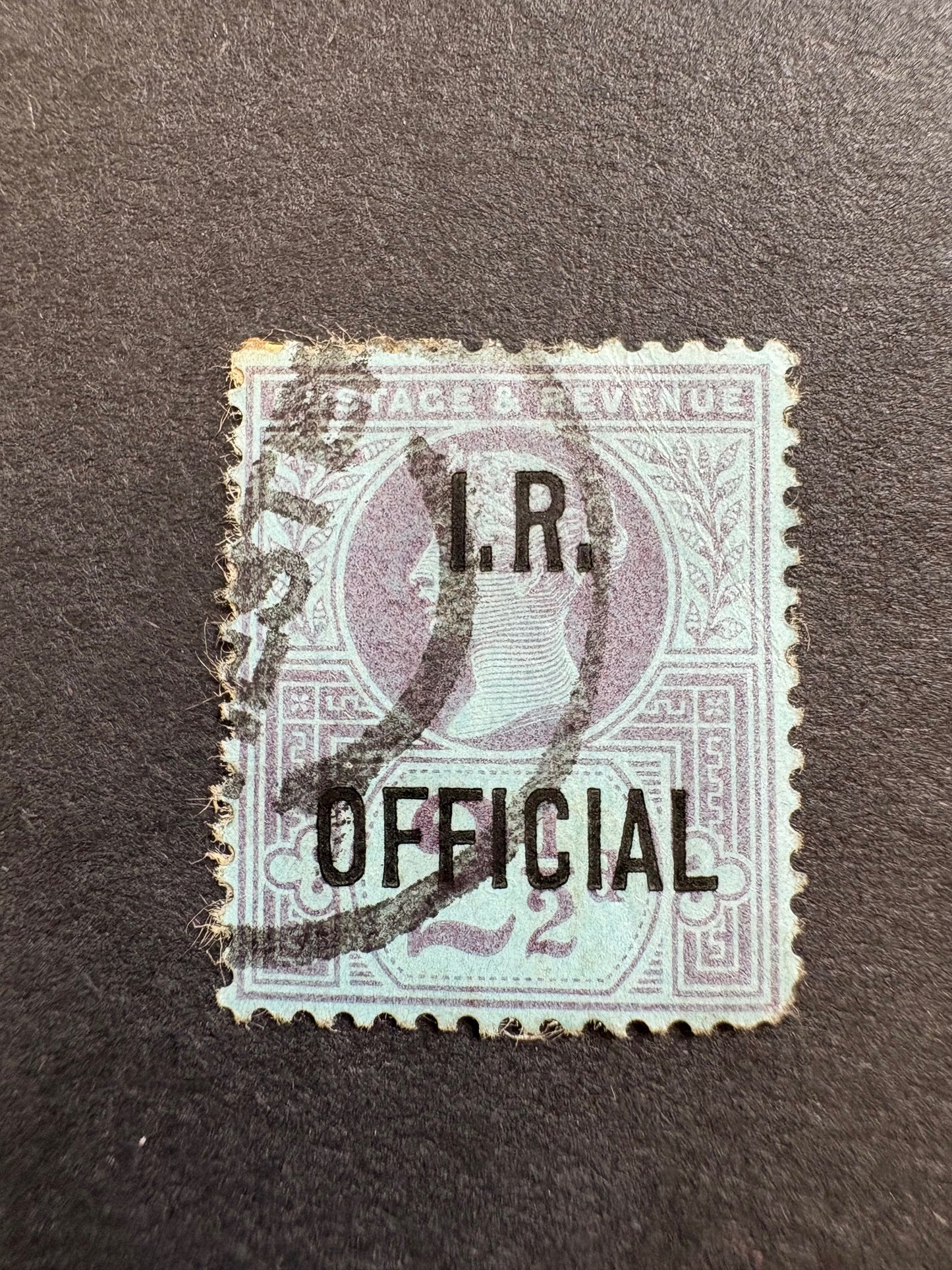 Overprint - Queen Victoria 2 1/2d Purple on Blue with I.R. Official Overprint