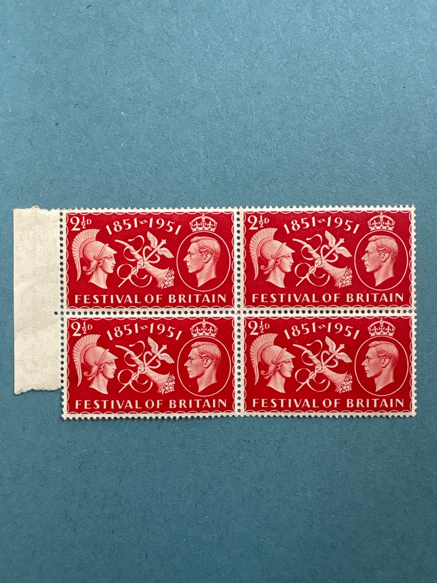 Mint Stamps - 1951 King George VI 2 1/2d Red Festival of Britain Block of 4 with Margin