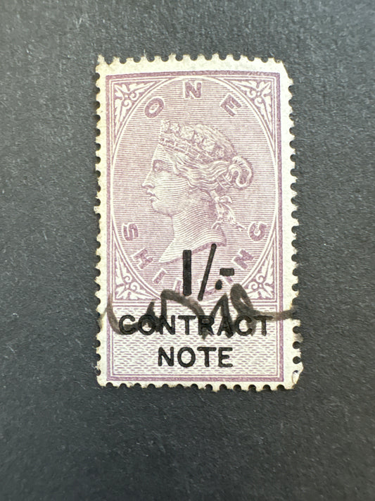 Overprint - Queen Victoria One Shilling Contract Note Signed