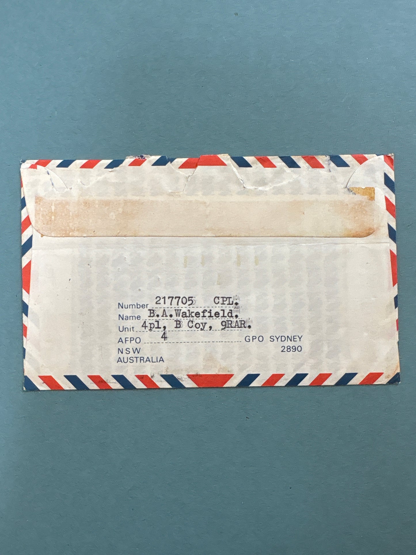 History - Air Mail Envelope from Australian Forces Vietnam to Surrey 1969